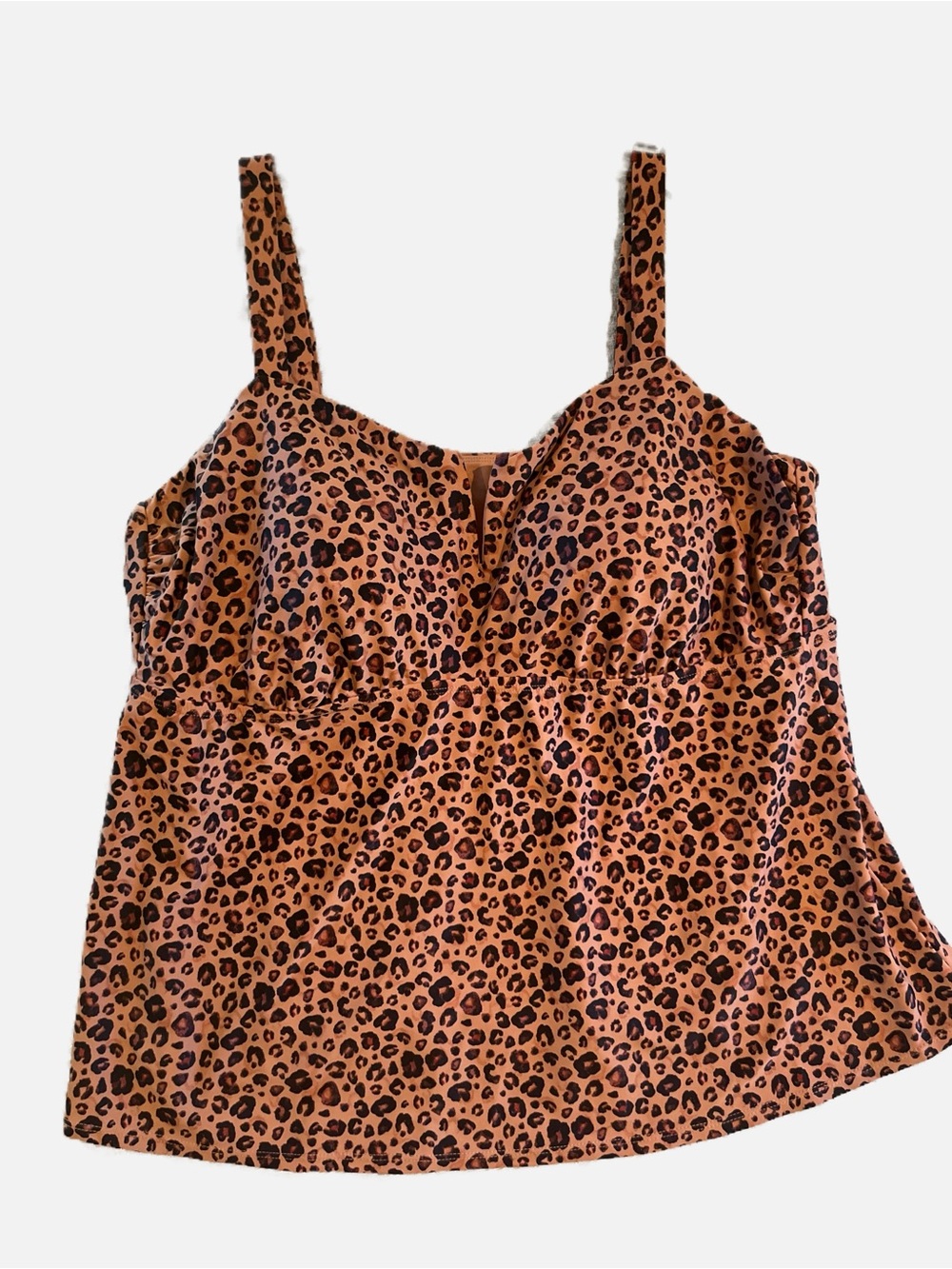 Shade & Shore Women’s Leopard Print Tankini Swimsuit Top Center V Details 2X